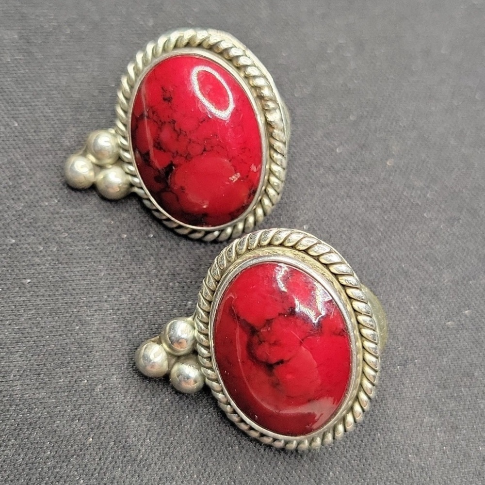Vintage oval Elegant Red Stone Sterling Silver Earrings
